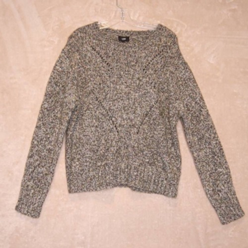 Line Sweater Womens‎ Gray Space Dye Preppy Comfort Crew Neck Textured L New